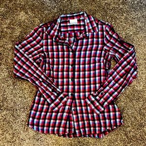 Columbia-women’s blue/pink plaid button down shirt, size S.